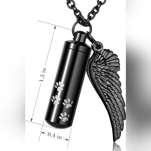 NEW PET Paw Cylinder with Angel Wing Charm Necklaces Pendant Cremation Jewelry - Picture 6 of 6